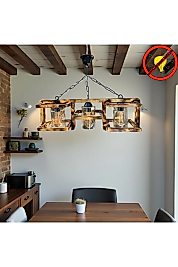 ahşap camlı 3"lü avize