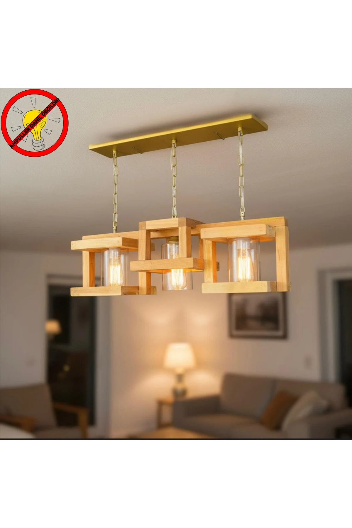 Dekoratif Ahşap Tasarım 3'lü Avize