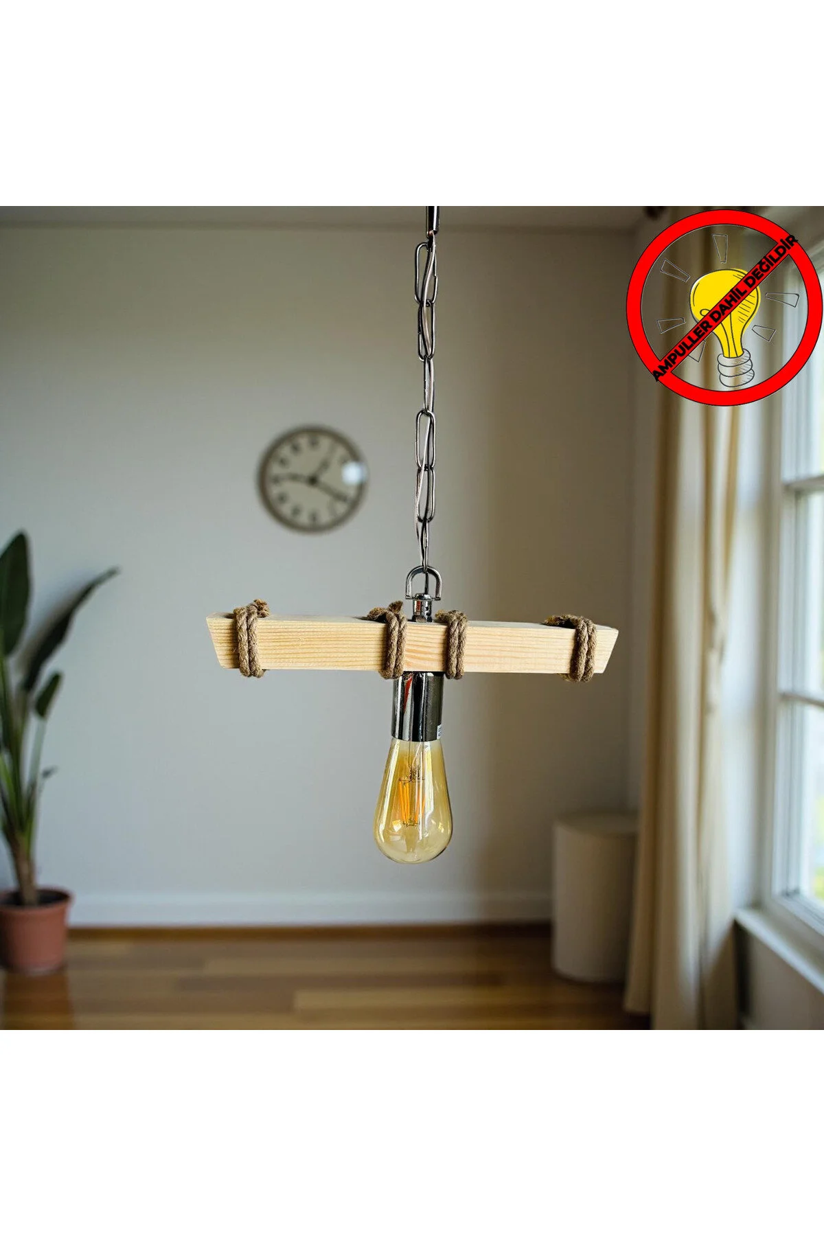 Dekoratif Ahşap Tekli Avize