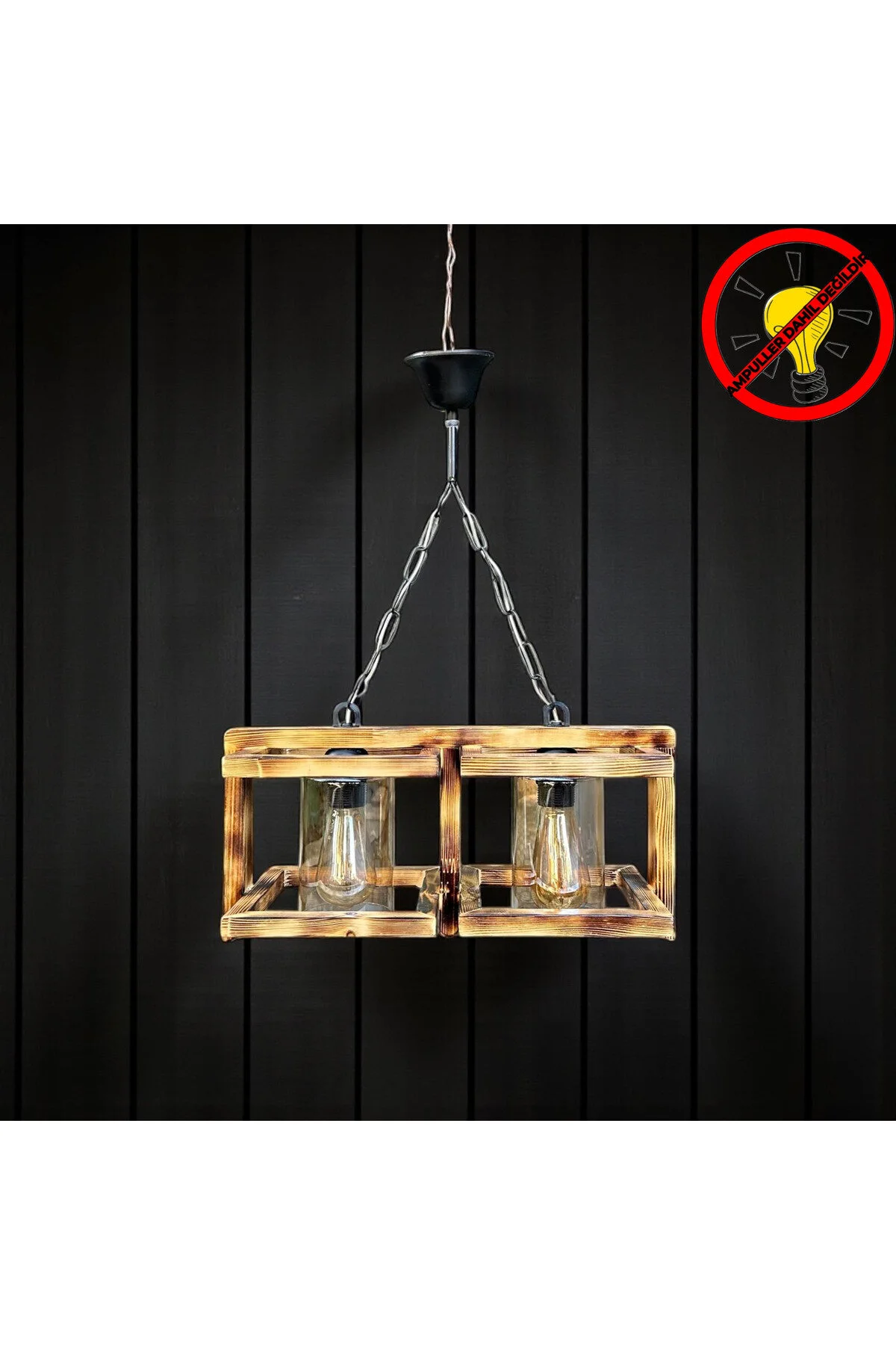 Dekoratif İkili Ahşap Kafes Avize